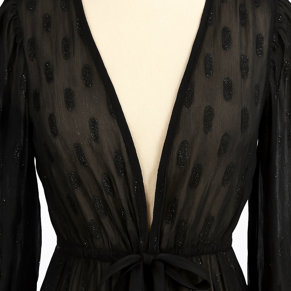 Express Sheer Glitter Duster Robe Black S/M Long Sleeve Tie Waist - Picture 3 of 7